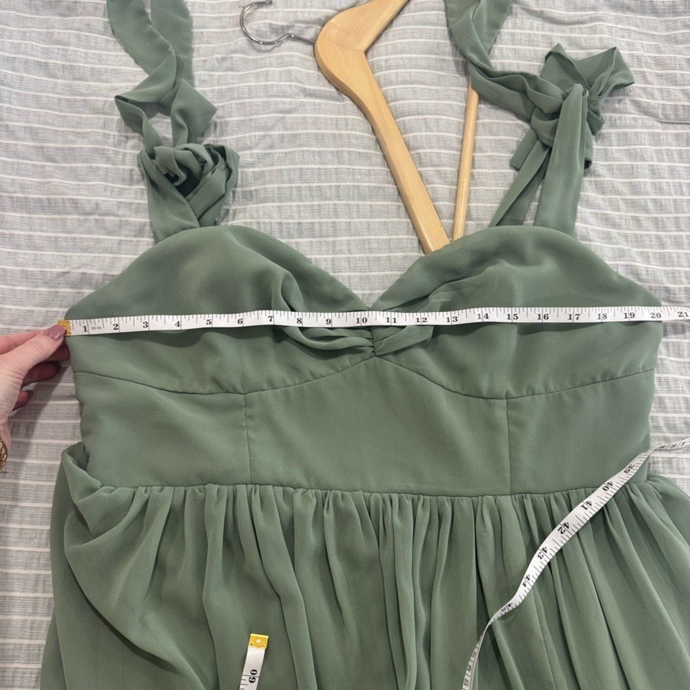 Lulus Radiant Charisma Sage Brush Chiffon Ruched Tie-Strap Maxi Dress 1X - Picture 5 of 6